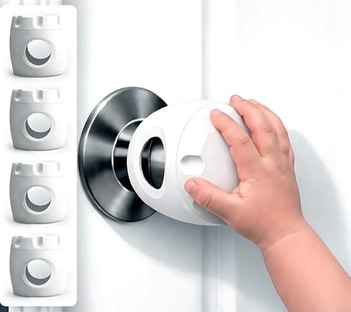 Step by step installation guide showing the tool free snap design of the door knob protector
