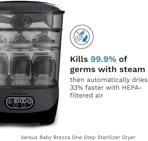 Baby Brezza Sterilizer and Dryer Advanced open with bottle racks