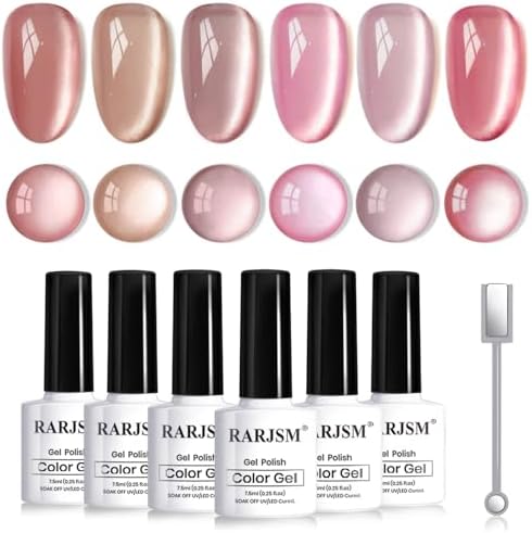 Rarjsm Nude Glitter Cat Eye Gel Polish 6 Color Kit front view