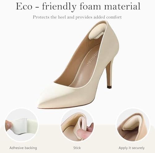 Comparison of black and beige heel cushions for various footwear styles.