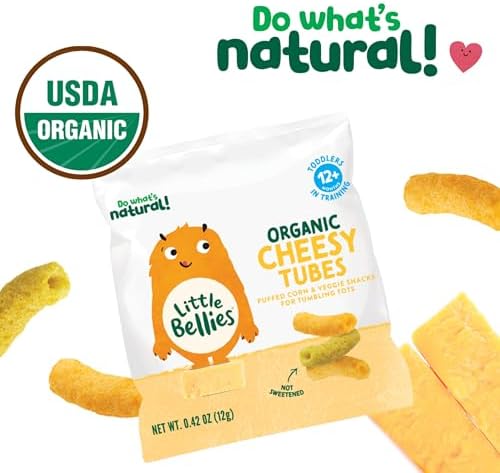 Organic non-GMO baked corn tubes by Little Bellies for toddlers twelve months plus.