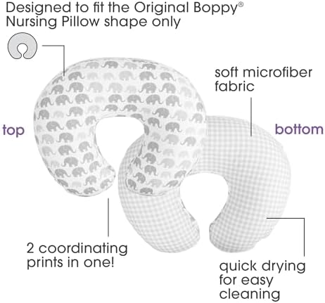 Boppy slipcover showing reversible gray plaid pattern