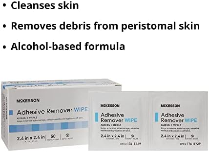 Alcohol based medical adhesive remover wipe being used to clear bandage residue.
