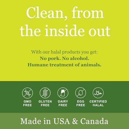 Halal certification logo and non GMO details on the back of Noor Vitamins Fish Oil packaging