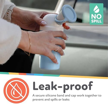 Leak-proof silicone cap detail on Nuby travel urinal