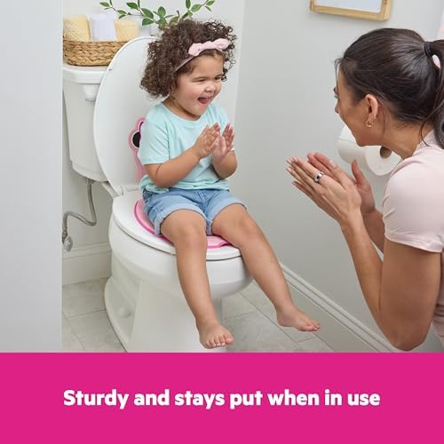 Bright Starts Minnie Mouse toddler seat showing tool free peel and stick installation setup