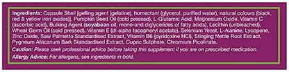 HealthAid Prostavital blister pack showing nutritional facts including zinc and selenium ingredients