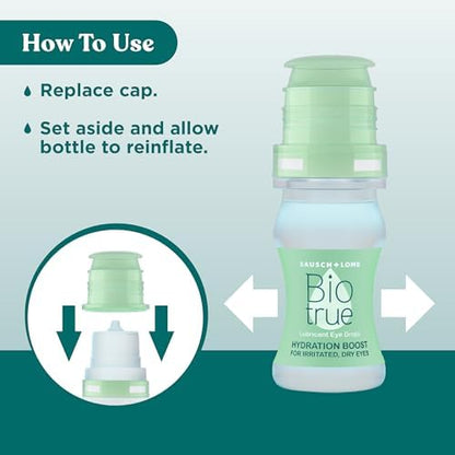 Biotrue eye drops for digital eye strain relief and instant hydration.