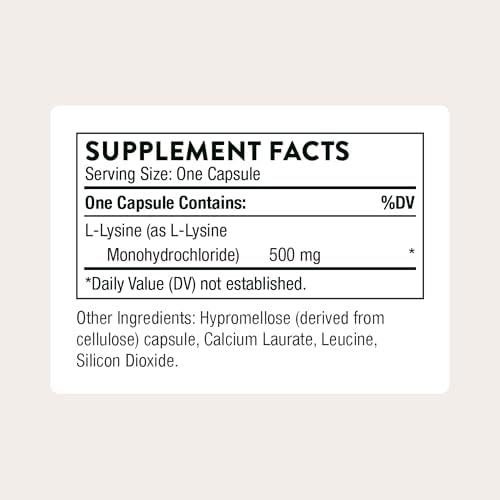 Thorne Lysine supplement bottle nutritional label details