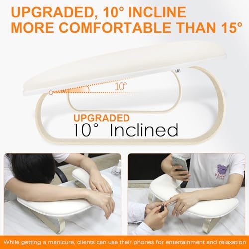 White U-shaped manicure hand rest with silver aluminum legs
