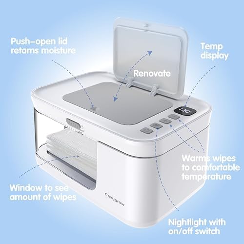 Cozygrow wipe warmer showing LED night light feature