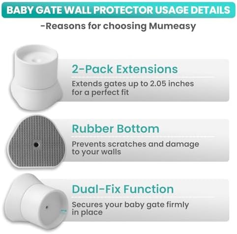 Four pack of white safety gate protectors displayed to show product components.