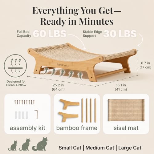 FurrCrest bamboo cat furniture side angle view highlighting the easy five minute assembly mechanism with zero tools.