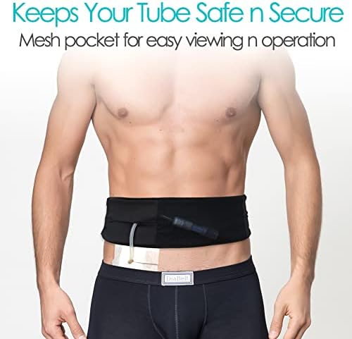 DiaBelt adjustable catheter holder band showing the specialized tubing slits and elastic hook-and-loop closure.
