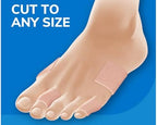 Application of soft latex foam padding on a heel for bunion and callus protection.