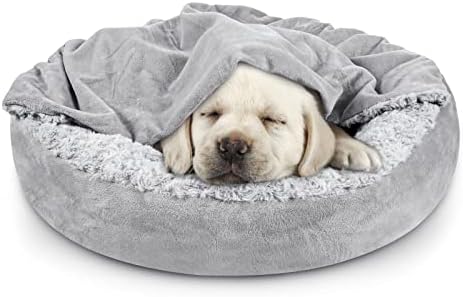 JOEJOY Small Dog Bed Cat Bed with Hooded Blanket, Cozy Cuddler Luxury Puppy Pet Bed, Donut Round Calming Anti-Anxiety Dog Burrow Cave Bed - Anti-Slip Bottom and Machine Washable 23 inch - Image 2