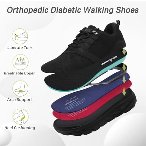 Top view of OrthoComfoot wide toe box shoes highlighting the breathable mesh and leather design.
