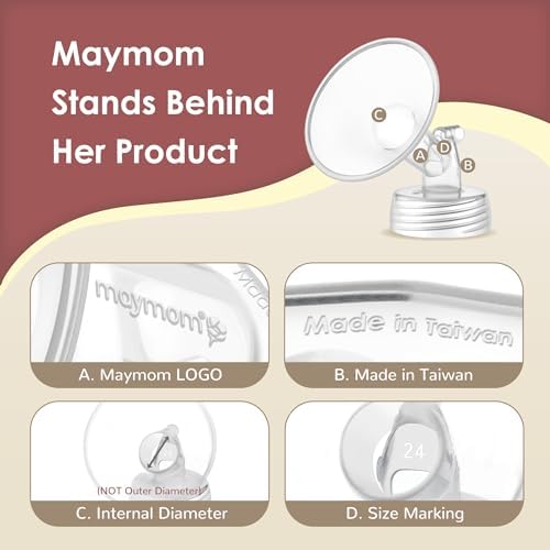 Packaging contents view highlighting the pair of authentic Maymom wide neck flanges for comfortable pumping.
