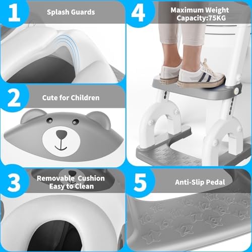 KYYOKE baby western toilet adapter displaying expanded non slip steps and easy grip safety handles