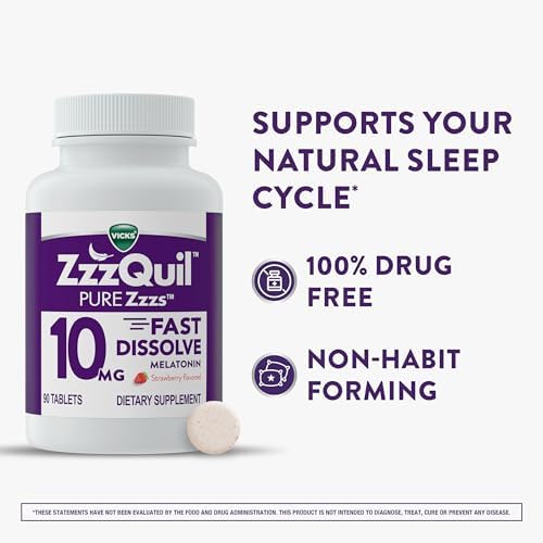 Imported Vicks ZzzQuil Pure Zzzs 90 tablets packaging side view for adult sleep aid