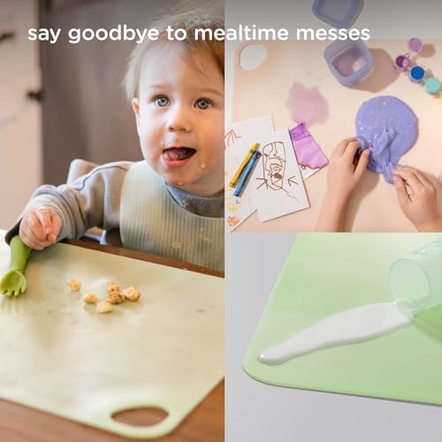 BPA free silicone placemat for kids showing the integrated corner drying loop