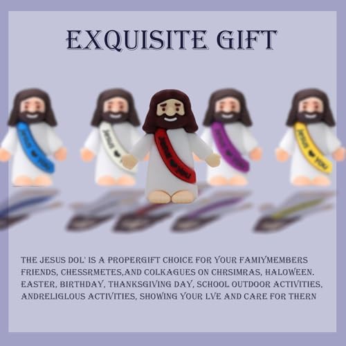Miniature Jesus figures arranged neatly to display the variety of vibrant colors included in the bundle.