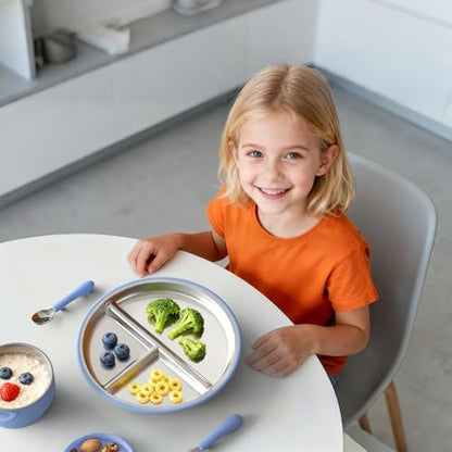 Removable silicone sleeve on Bakpoco stainless steel toddler plate