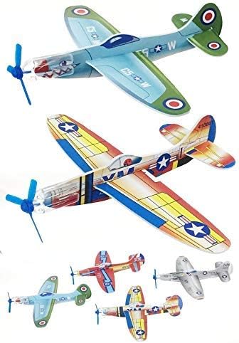 Schylling World War II style foam glider planes assembled with spinning plastic propellers.