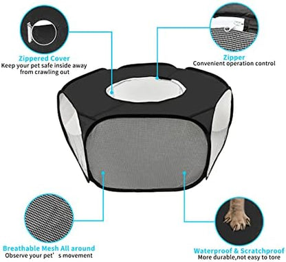 Guinea Pig Playpen, Waterproof Small Animals Playpen with Anti Escape Cover Portable Cat Playpen Breathable Indoor/Outdoor Yard Exercise Cage Tent for Hamster Puppy Chinchillas Rabbits(Black) - Image 4