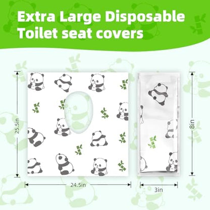 Compact single pack toilet seat shield being placed inside a travel diaper bag.