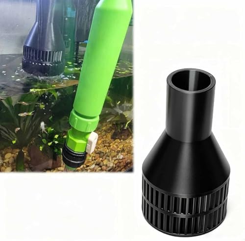 Black universal water changer flow deflector showing the fitting socket for garden hoses and PVC pipes