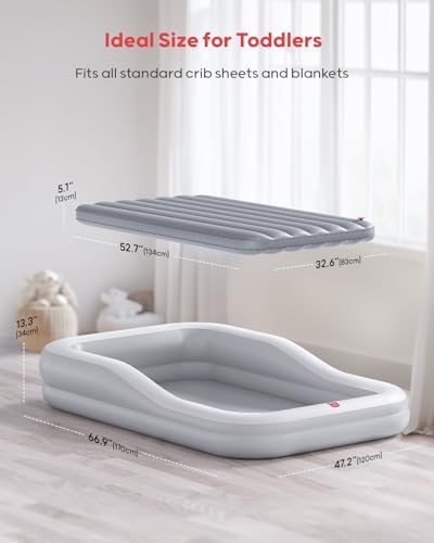QPAU inflatable kids bed setup close up focusing on the secure non toxic material and seam construction
