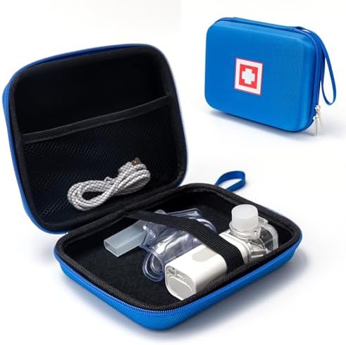 Portable medicine storage case with hand strap for travel convenience.
