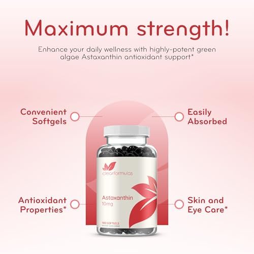 Clear Formulas astaxanthin bottle with nutritional information