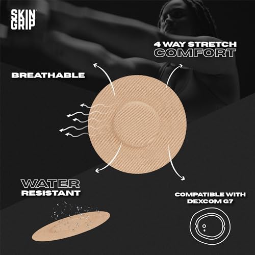 Tan waterproof sensor cover patches for Stelo glucose monitor close up view
