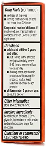 Back packaging of Rite Aid eye itch relief highlighting twelve hour action and drug facts