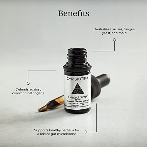 CYMBIOTIKA 20000 PPM silver mineral concentrate packaging showcasing product facts and directions.