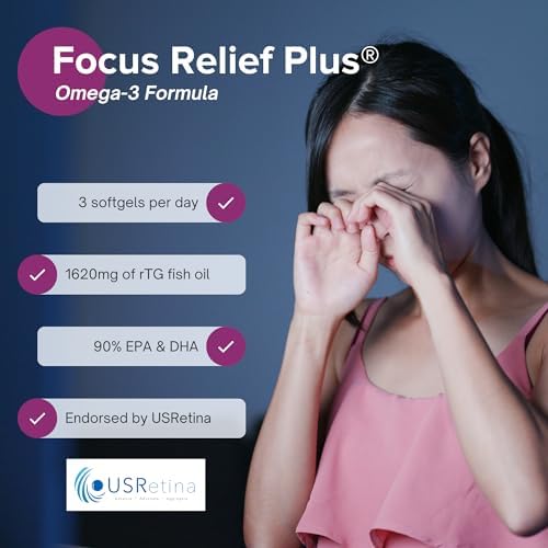 Softgel capsules of Focus Relief Plus eye vitamin for retinal health support