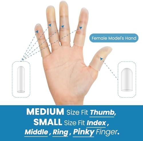 Demonstration of trimming the flexible silicone finger caps with scissors for a custom fit.