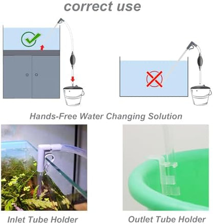 AREPK compact gravel vacuum packaging details highlighting its suitability for five to ten gallon aquariums.