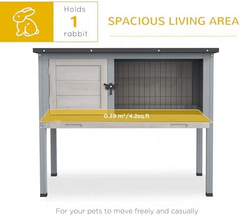 Light gray rabbit hutch showing slide out tray