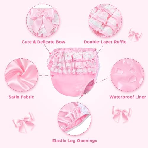 Close up of pink satin fabric and bow decorations on diaper cover