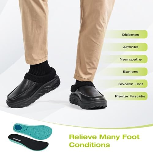 Interior view of OrthoComfoot winter slippers showing the warm faux-fur lining.