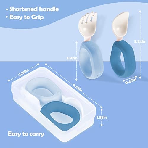 Ergonomic training utensils for babies in vibrant blue colors