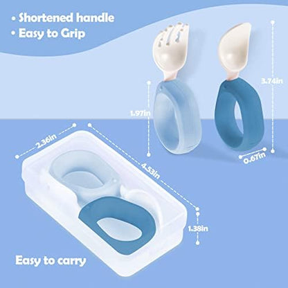 Ergonomic training utensils for babies in vibrant blue colors