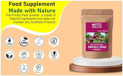 Organic Opuntia cactus fruit powder in a clear glass bowl for health wellness