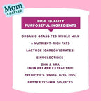 Grass-fed whole milk toddler formula powder close up with measuring scoop