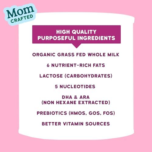Grass-fed whole milk toddler formula powder close up with measuring scoop