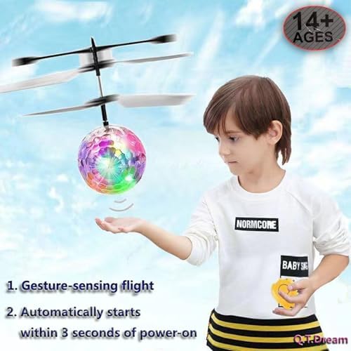Rechargeable flying disco orb drone showcasing the bottom power switch and charging port.