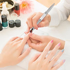 Professional nail technician using Starfa Lab dual ended brush